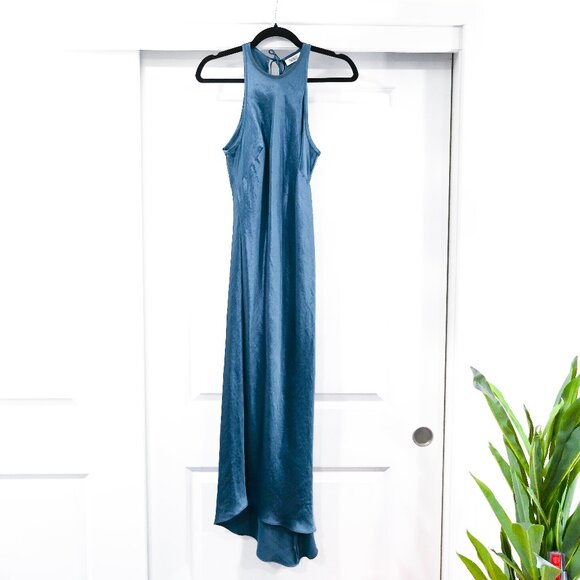 Nomia Size 4 Racerback Bias Dress Asymmetric Hem Halter in Lagoon Blue - Picture 2 of 11